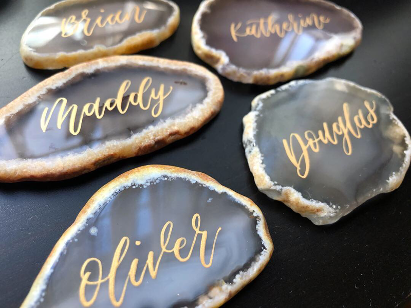 wedding calligraphy, wedding place cards, modern calligraphy, agate place cards